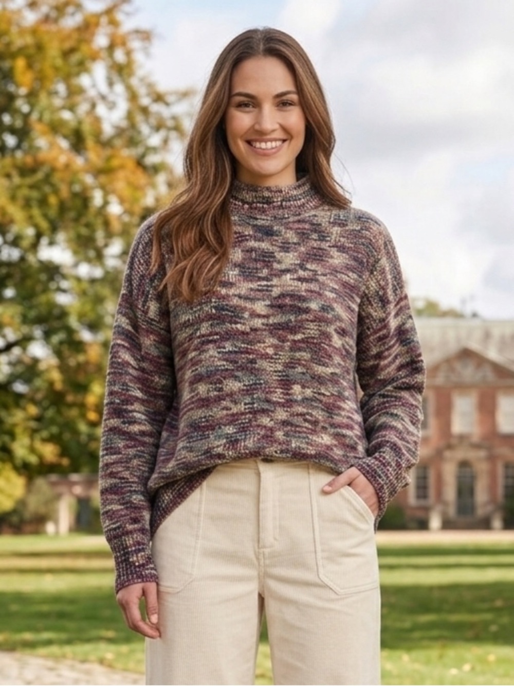 NWT FDJ Cozy Oversized Shaker Knit Sweater Mock Neck Space Dye L Multi Pastel